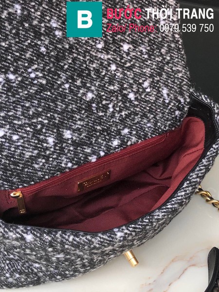 Túi xách Chanel 19bag siêu cấp vải casvan màu đen size 26cm - AS1160 