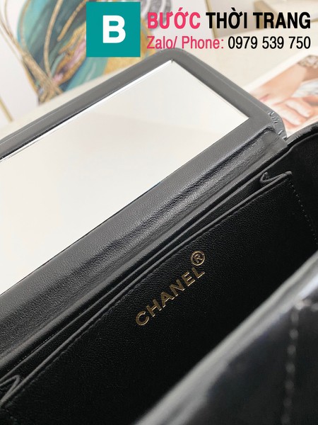 Túi đựng mĩ phẩm Chanel hình hộp siêu cấp da bê màu đen size 22cm - 02873
