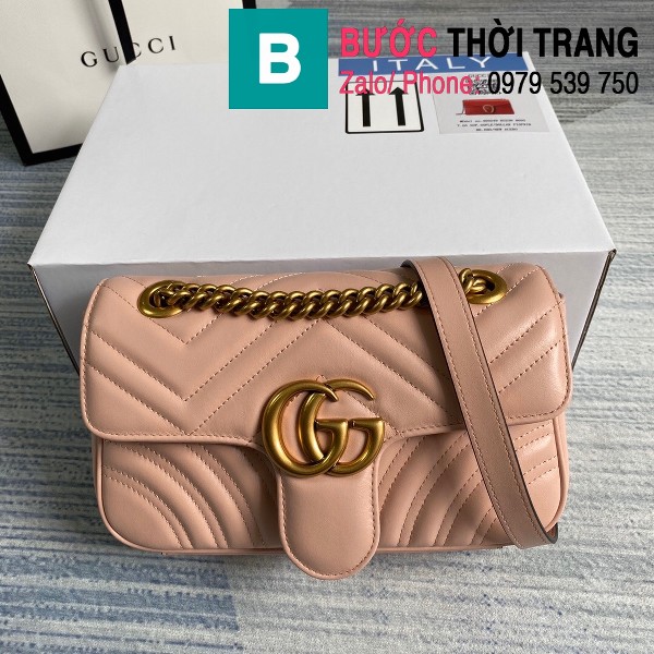 Túi xách Gucci Marmont matelasé mini bag siêu cấp màu hồng size 22cm - 446744
