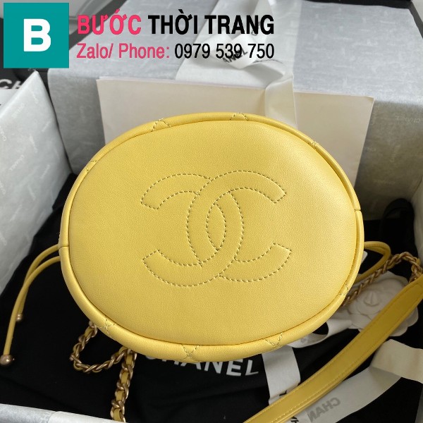Túi dây rút Chanel siêu cấp da cừu bóng màu vàng size 19cm - AS2390 
