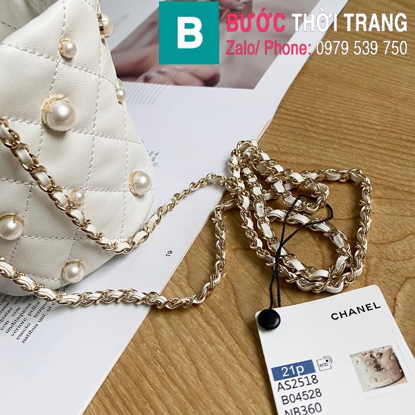 Túi xách Chanel mini Drawstring bag siêu cấp da cừu màu trắng size 11cm - AS2518