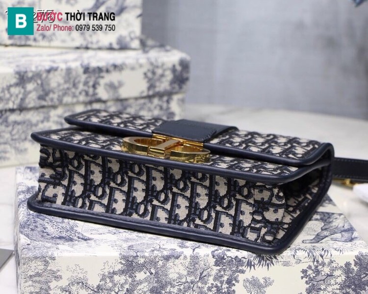 Túi xách Dior 30 Montaigne siêu cấp oblique jacquard màu xanh lam size 24 cm