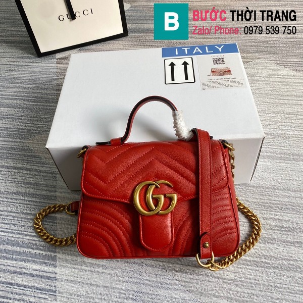 Túi xách Gucci Marmont mini top handle bag siêu cấp màu đỏ size 21 cm - 547260