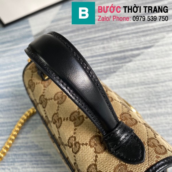 Túi xách Gucci Marmont mini top handle siêu cấp vải casvan viền đen size 21cm - 583571