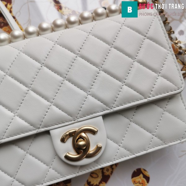 Túi xách Chanel Pearl chanin bag siêu cấp  màu trắng size 21 cm - S0585