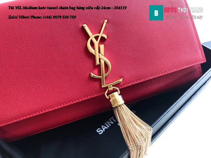 Túi YSL Medium kate tassel chain màu đỏ tag vàng size 24cm - 354119