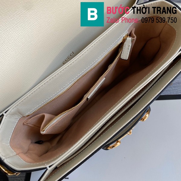 Túi xách Gucci Horsebit 1955 shoulder bag siêu cấp màu be viền trắng size 25 cm - 602204