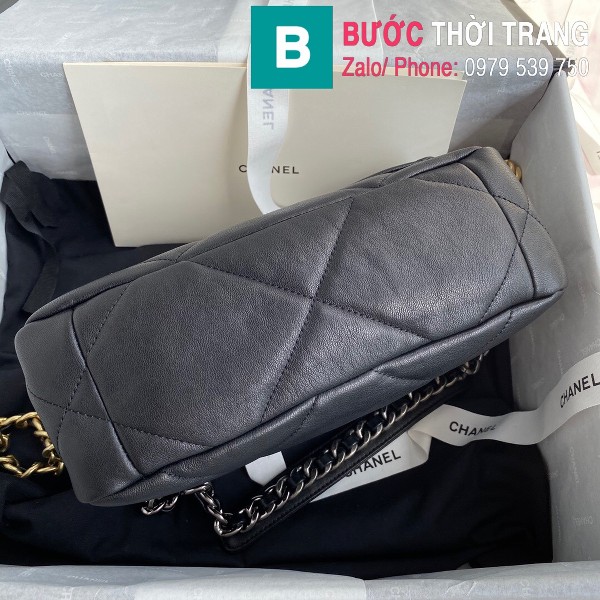 Túi xách Chanel 19 Flap Bag siêu cấp da bê màu đen size 26 cm - 1160
