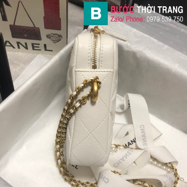 Túi đeo chéo Chanel mini siêu cấp da bê màu trắng size 11cm - AS2853