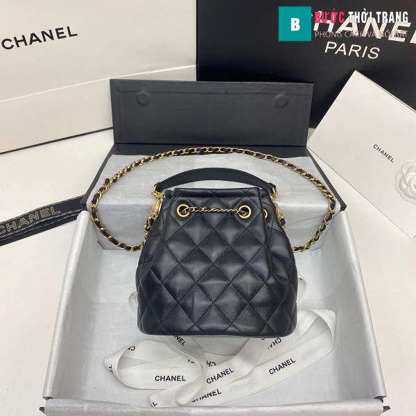 Túi xách Chanel Drawstring Bag siêu cấp màu đen size 20 cm da cừu