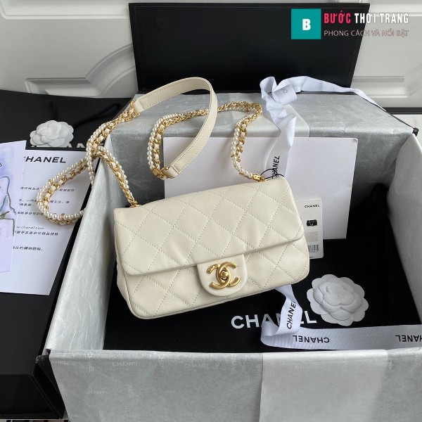 Túi xách Chanel flap shoulder bag siêu cấp màu trắng size 21 cm - AS2210