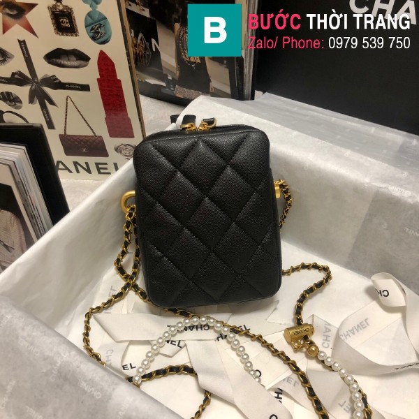 Túi đeo chéo Chanel mini siêu cấp da bê màu đen size 11cm - AS2853