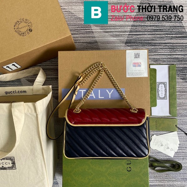 Túi xách Gucci Marmont matelasse Shoulder Bag siêu cấp màu đỏ đen size 26cm - 443497