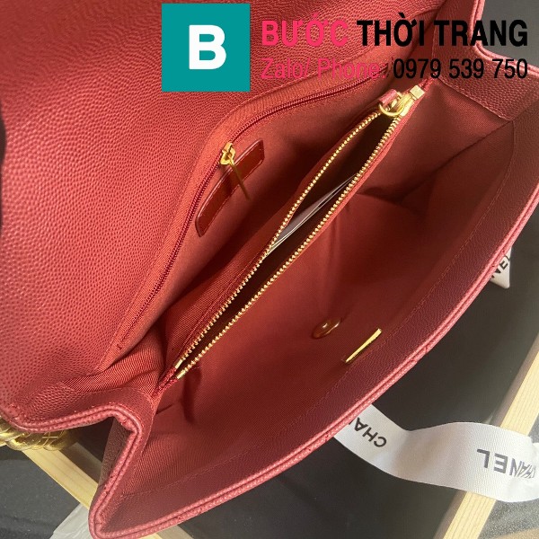 Túi nắp gập Chanel flap bag siêu cấp da bê màu đỏ đô size 24cm - AS2764