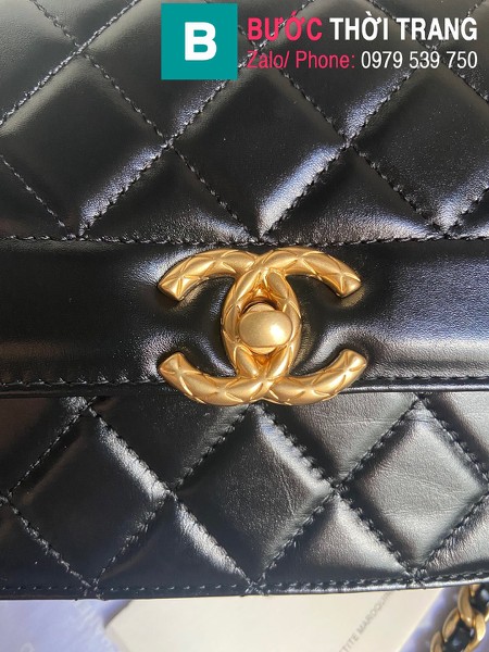 Túi xách Chanel Calfskin Small Plap Bag siêu cấp da bê màu đen size 23cm - AS2715