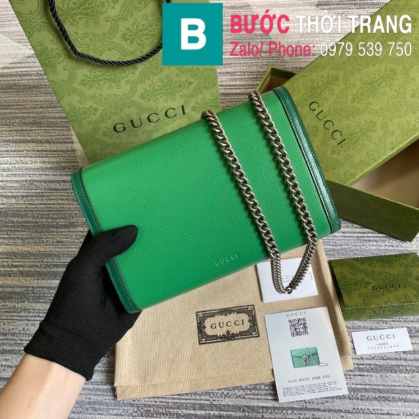 Túi xách Gucci Dionysus mini leather chain Bag siêu cấp da bê màu xanh lá size 20cm - 401231