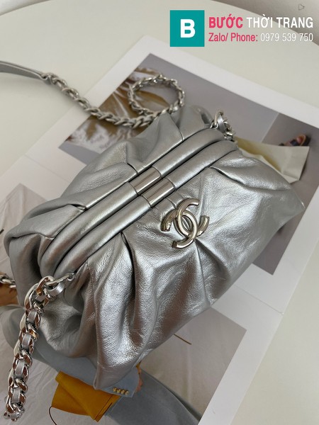Túi xách Chanel Supple Leather Clutch with chain siêu cấp da bê màu bạc size 22cm - AS2493 