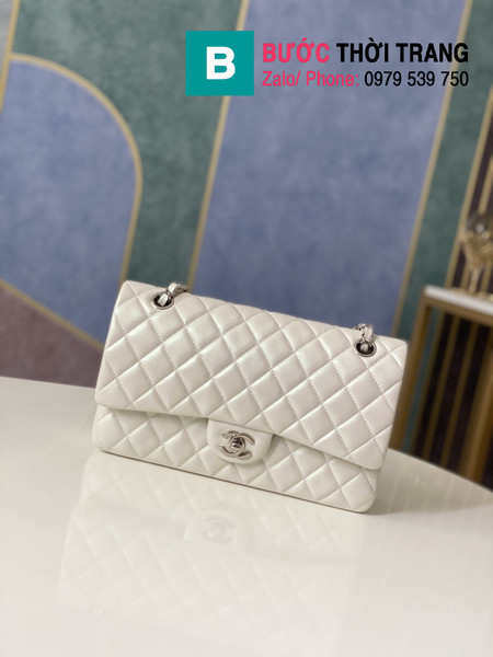 Túi xách Chanel classic siêu cấp màu trắng size 25cm - A1112