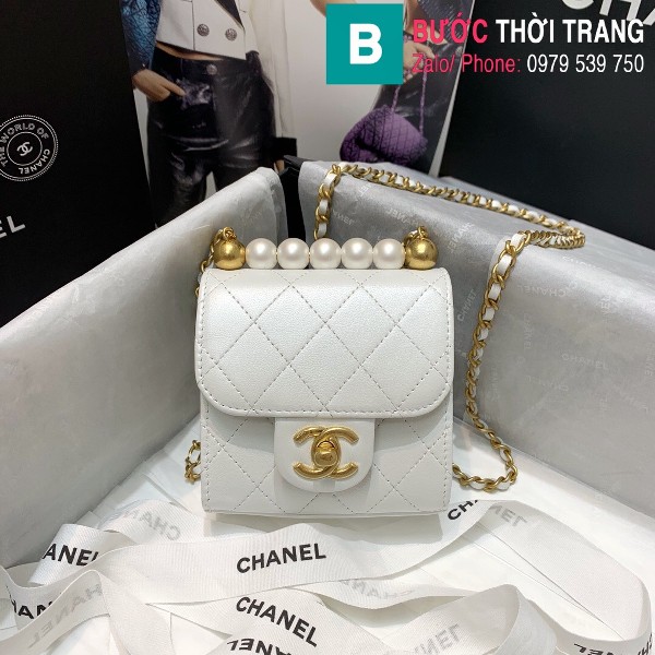 Túi xách Chanel flap bag siêu cấp da bê màu trắng size 11cm 
