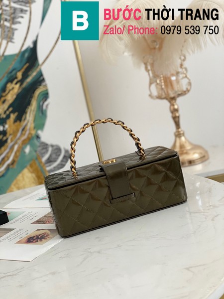 Túi đựng mĩ phẩm Chanel hình hộp siêu cấp da bê màu nâu size 22cm - 02873 