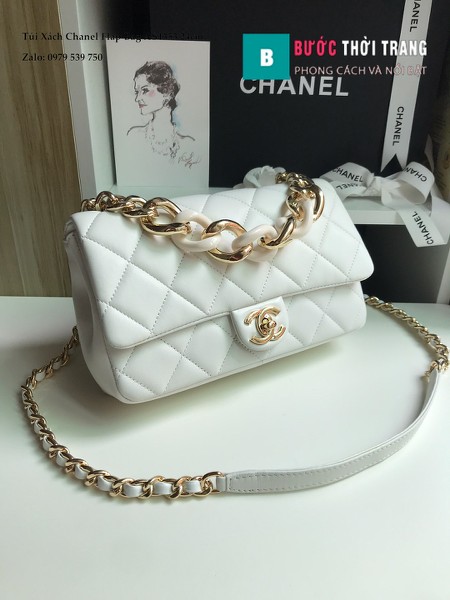 Túi Xách Chanel Flap Bag Siêu Cấp Da Cừu Màu Trắng 24cm - AS1353