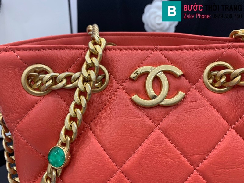 Túi xách Chanel Bag túi dây rút siêu cấp da cừu màu đỏ size 19cm AS2381