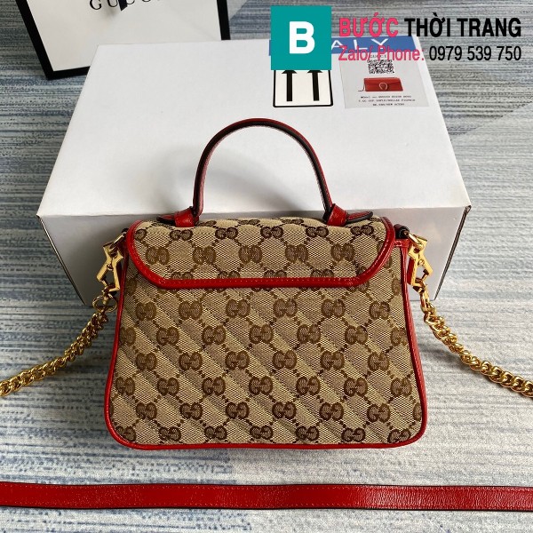  Túi xách Gucci Marmont mini top handle bag siêu cấp màu be viền đỏ size 21 cm - 583571