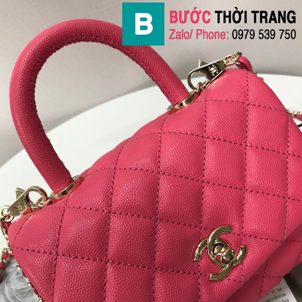 Túi xách Chanel Coco Handle Mini bag siêu cấp da bê màu hồng size 19cm - AS2215 