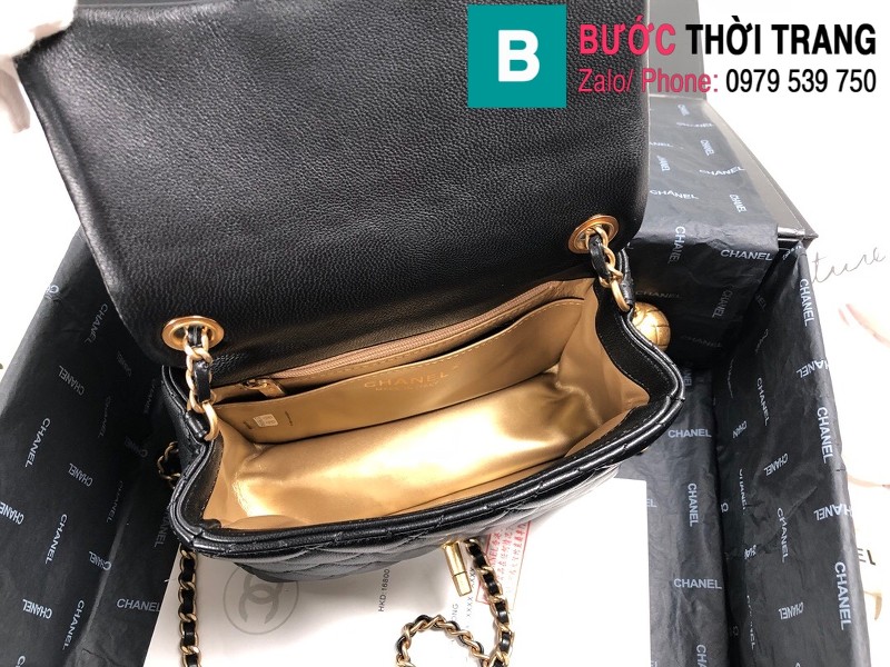 Túi xách Chanel Bag siêu cấp nắp gập mini da cừu màu đen size 17 cm - 1786
