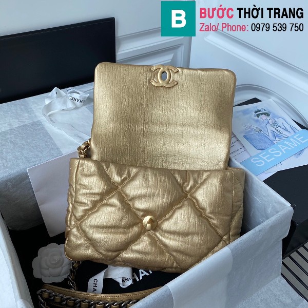 Túi xách Chanel 19 bag siêu cấp da cừu màu vàng đồng size 26cm