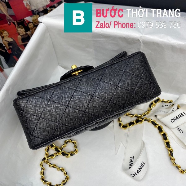Túi xách Chanel Flap Bag siêu cấp da bê hạt màu đen size 20cm - AS2431