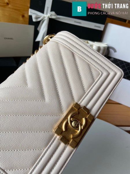 Túi xách Chanel boy siêu cấp vân v màu trắng size 25 cm - A67086 