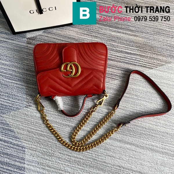 Túi xách Gucci Marmont mini top handle siêu cấp da chevron màu đỏ size 21cm - 547260