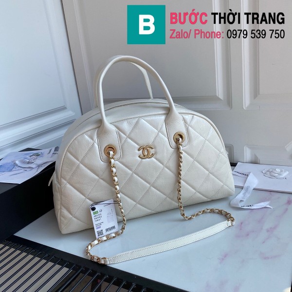 Túi xách Chanel Bowling bag siêu cấp da bê màu trắng size 38cm - AS2223 