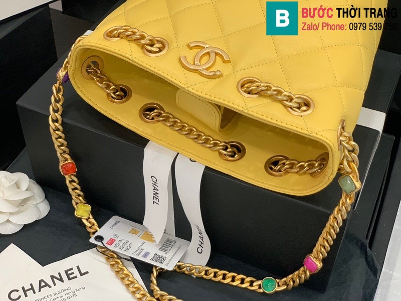 Túi xách Chanel Bag túi dây rút siêu cấp da cừu màu vàng size 19cm AS2381