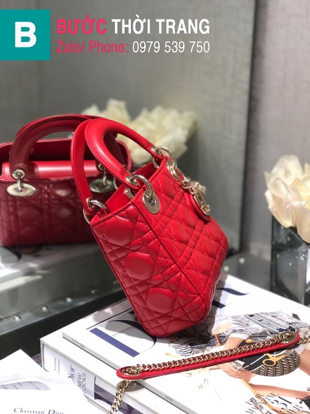 Túi xách Dior Lady 3 ô siêu cấp da bê màu đỏ size 17cm - 44531 