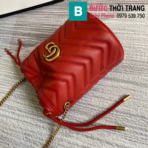 Túi xách Gucci  Marmont mini bucket bag siêu cấp màu đỏ size 17 cm - 575163