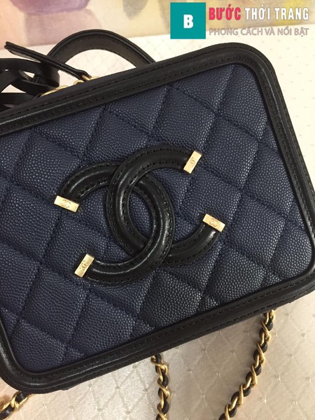 Túi xách Chanel Vanity case bag siêu cấp màu xanh đen size 17 cm - 93314
