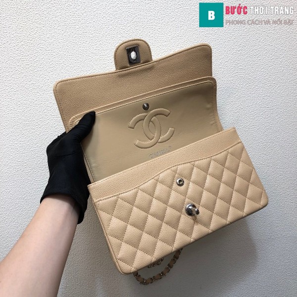 Túi xách Chanel Classic siêu cấp màu trắng ngà size 25 cm - 1112