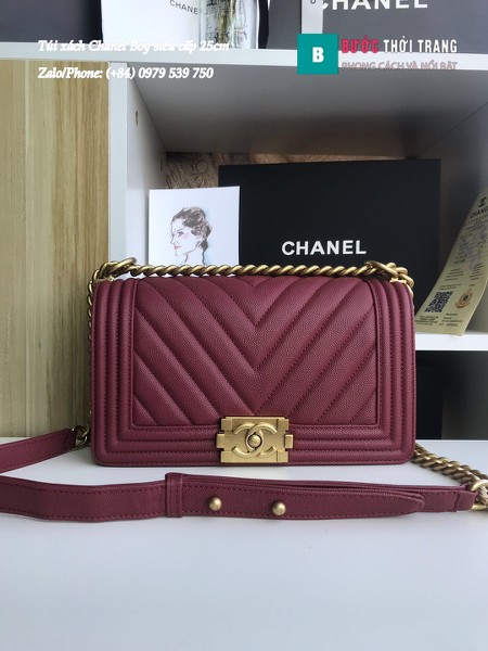 Túi Xách Chanel Boy Siêu Cấp Vân V màu đỏ đô size 25cm - A67086