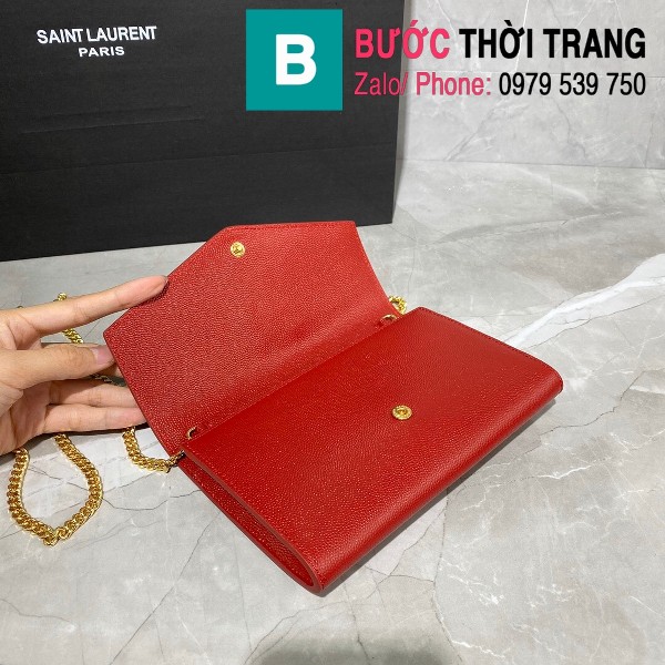 Túi ví tay cầm dây đeo YSL Saint Laurent siêu cấp da bê màu đỏ size 19cm - 607788