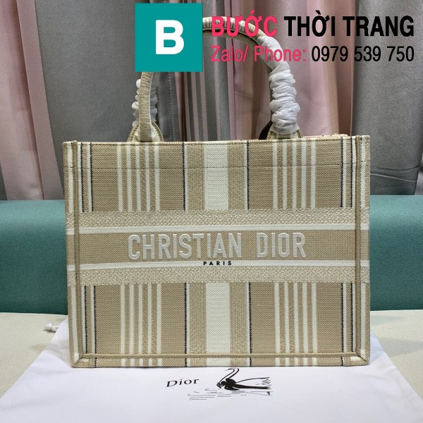 Túi xách Dior Book tote siêu cấp casvan sọc trắng xám size 41.5cm - M1286