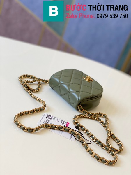 Túi xách Chanel Clutch With Chain siêu cấp da bê màu xanh rêu size 11.5cm - AP2344