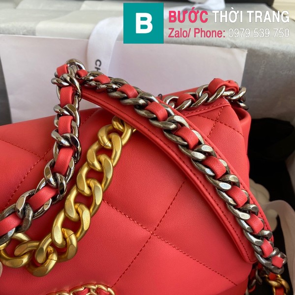 Túi xách Chanel 19 Flap Bag siêu cấp da bê màu đỏ size 26 cm - 1160