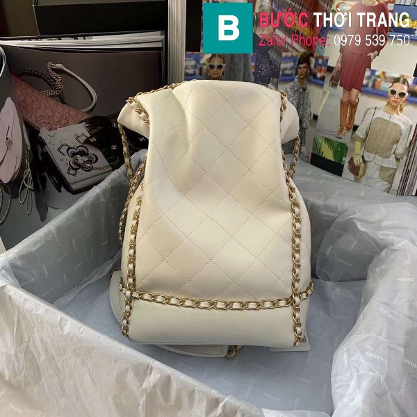 Túi xách Chanel bucket bag siêu cấp da bê màu trắng size 20cm - AS2738 