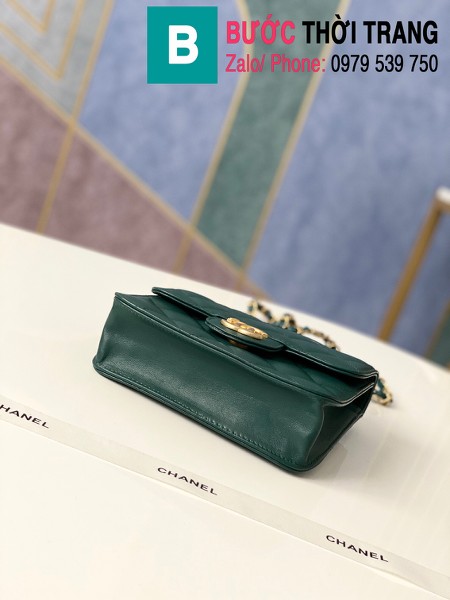 Túi xách tay Chanel mẫu mới siêu cấp da bê màu xanh size 18 cm - AS8817
