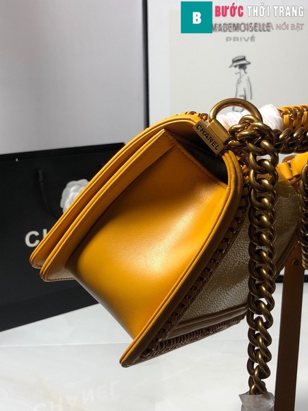 Túi xách Chanel boy siêu cấp da cá đuối màu vàng size 25 cm - A67086