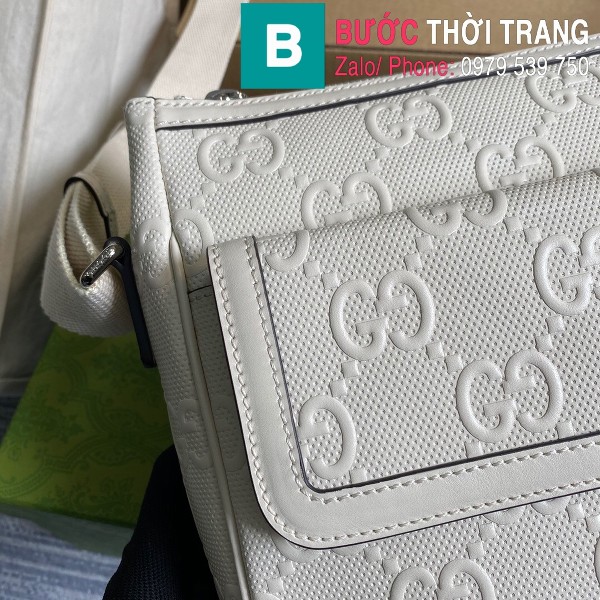 Túi xách Gucci embossed messenger bag siêu cấp da bê màu trắng size 29cm - 658565