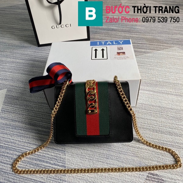 Túi Gucci Sylvie leather mini chain bag siêu cấp màu đen size 19 cm - 431666