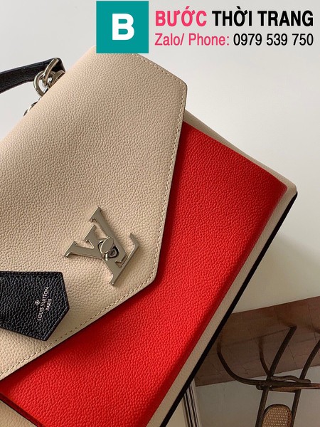 Túi xách Louis Vuitton Mylockme siêu cấp da bê màu trắng đỏ size 28 cm - M53891